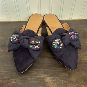 J. Crew Mules with Bows and metallic star embellishments